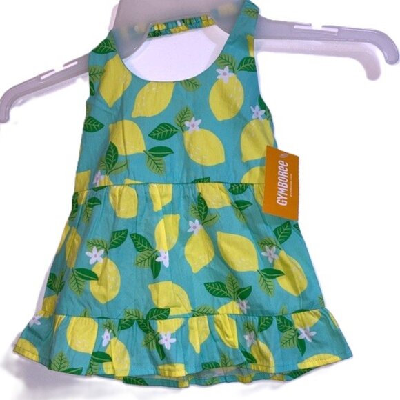 GYMBOREE Bright Lemon Print Halter Dress Girls NEW Medium 18-24 Months - Picture 1 of 9